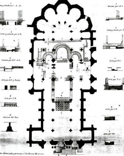 Superposición de la planta románica, sobre la actual esctrucutra gótica de la Catedral - Imagen de ElViajeroHistorico