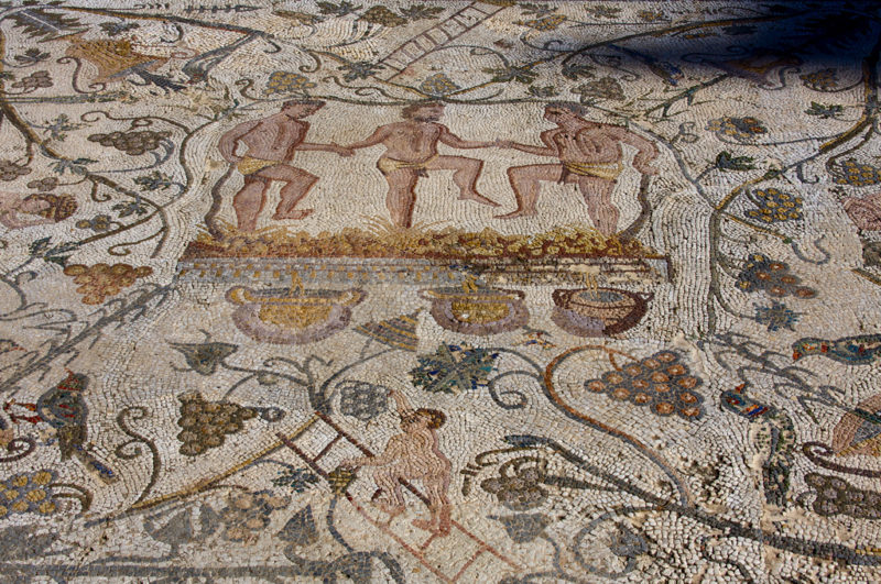 origen del vino Mosaico romano sobre vino