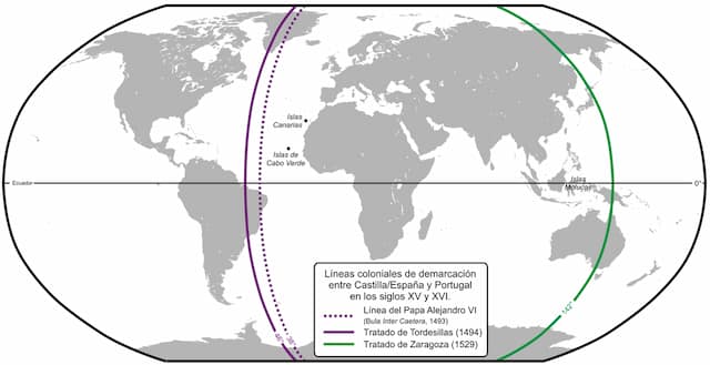 Divisiones del mundo con los tratados entre Castilla y Portugal - Imagen de Wikipedia