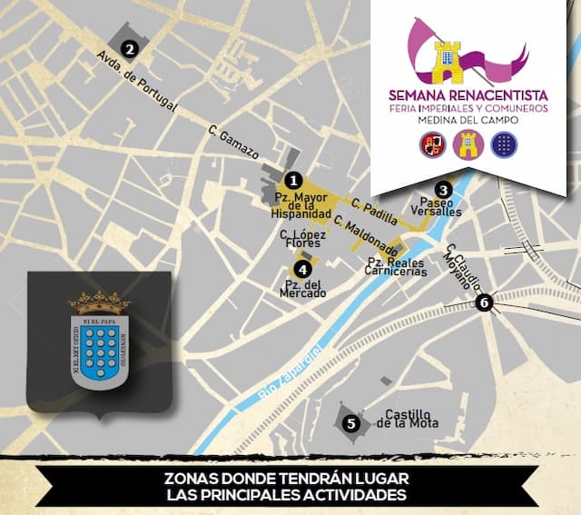 Mapa de actividades en la Semana Renacentista de Medina del Campo 2022