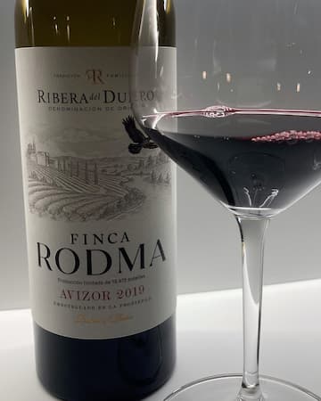Botella y copa de vino Finca Rodma Avizor 2019 - Destino Castilla y León