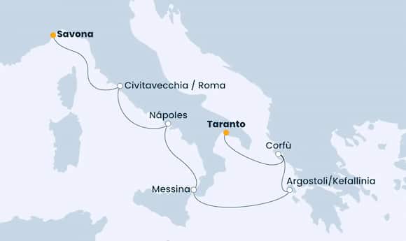 Mapa de nuestro próximo Crucero por las Islas Griegas e Italia