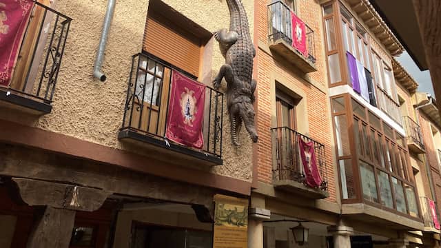 Cocodrilo colgado en la Calle mayor de Medina de Rioseco - Destino Castilla y León