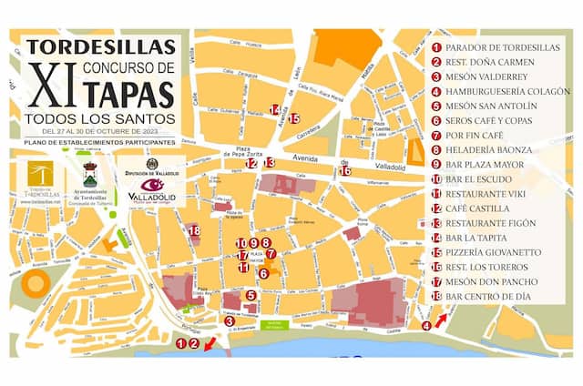Mapa de establecimientos participantes en el Concurso de tapas de Todos los Santos 2023