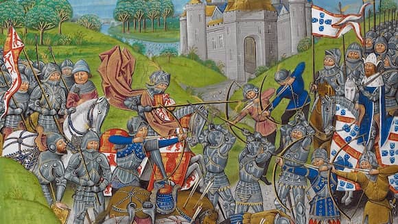 Miniatura de la Batalla de Aljubarrota, una guerra ente Castilla y Portugal