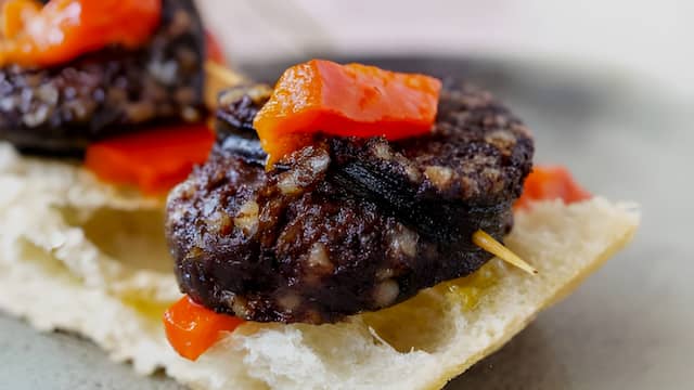 Tapa elaborada con Morcilla de Burgos IGP