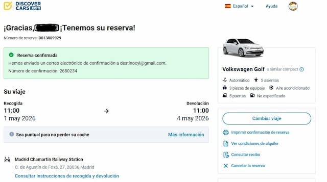 Confirmación de la reserva - Destino Castilla y León